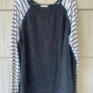 Striped Sleeve Gray Raglan Top
